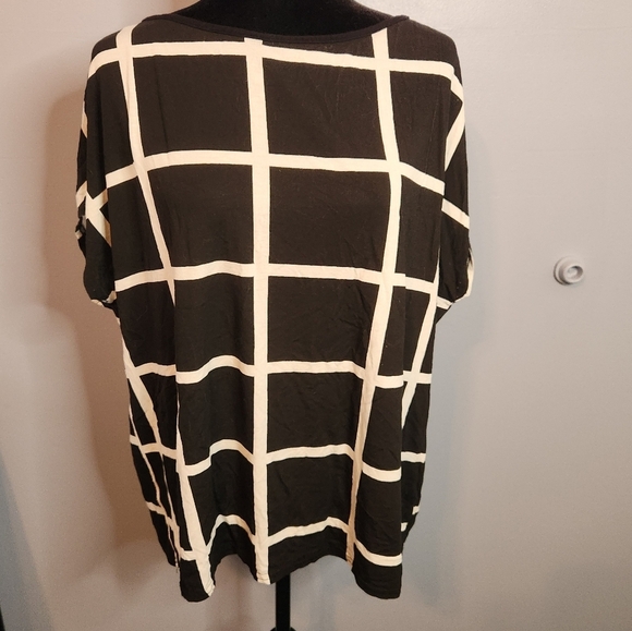 BooHoo Size 12 Grid Print Oversized T-Shirt Black/White - Picture 1 of 9
